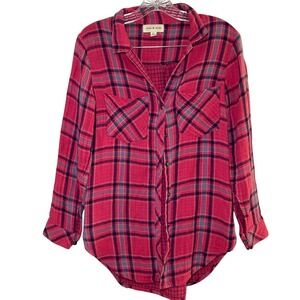 Cloth & Stone Pink Plaid Button Down Shirt Long Sleeve Womens XS bold fall